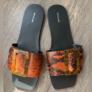 PrettyLittleThing Orange Snakeskin Slide Sandals